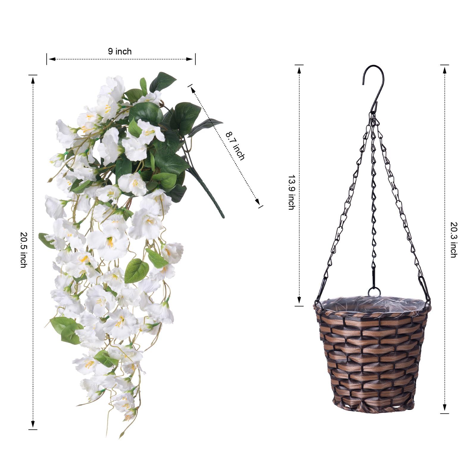 HyeFlora hanging basket with metal chain and hibiscus flowers for outdoor display