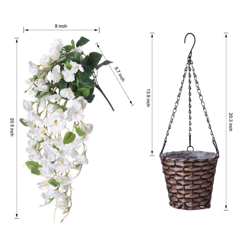 HyeFlora hanging basket with metal chain and hibiscus flowers for outdoor display