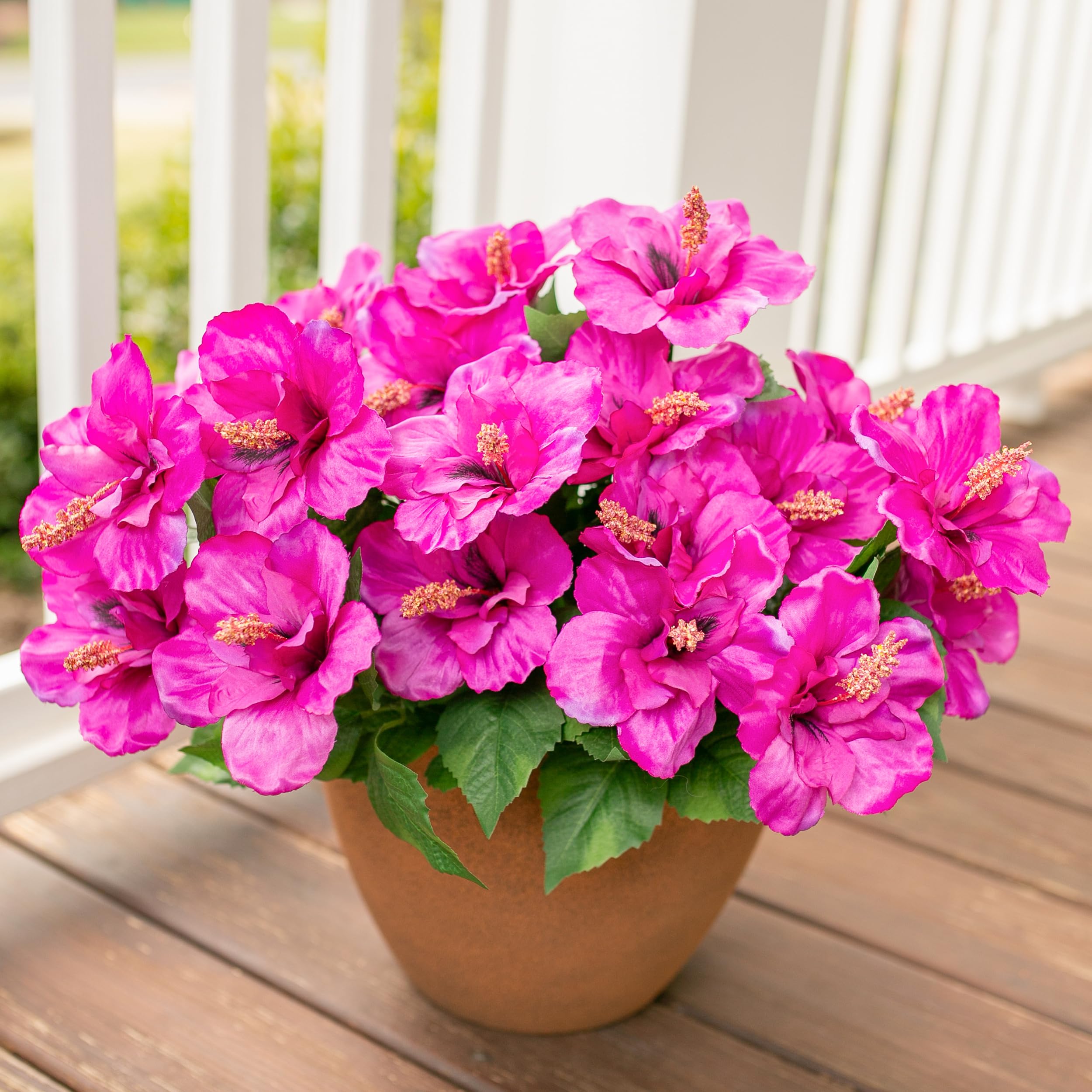 HyeFlora artificial hibiscus bundle accents entryway planters with vibrant color