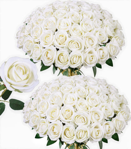 HyeFlora ivory roses with long stems for DIY bouquets and centerpieces.