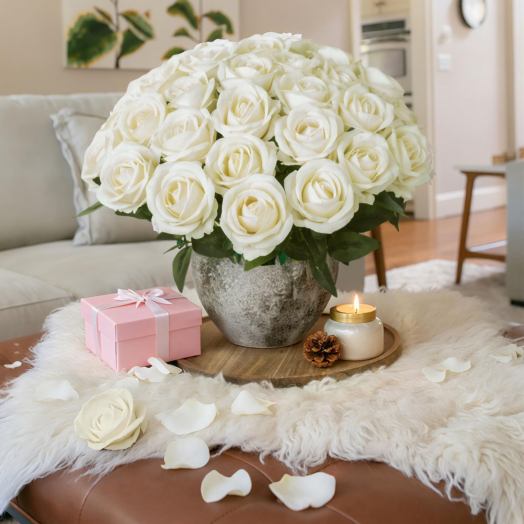 HyeFlora ivory roses create romantic ambiance for baby showers and birthdays.