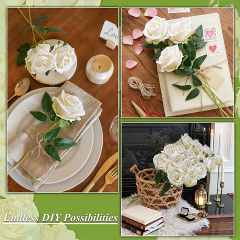 HyeFlora ivory roses with bendable stems for shaping in vases and garlands.