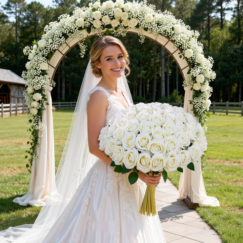 HyeFlora ivory roses with long stems measuring 20.1 inches for tall arrangements.
