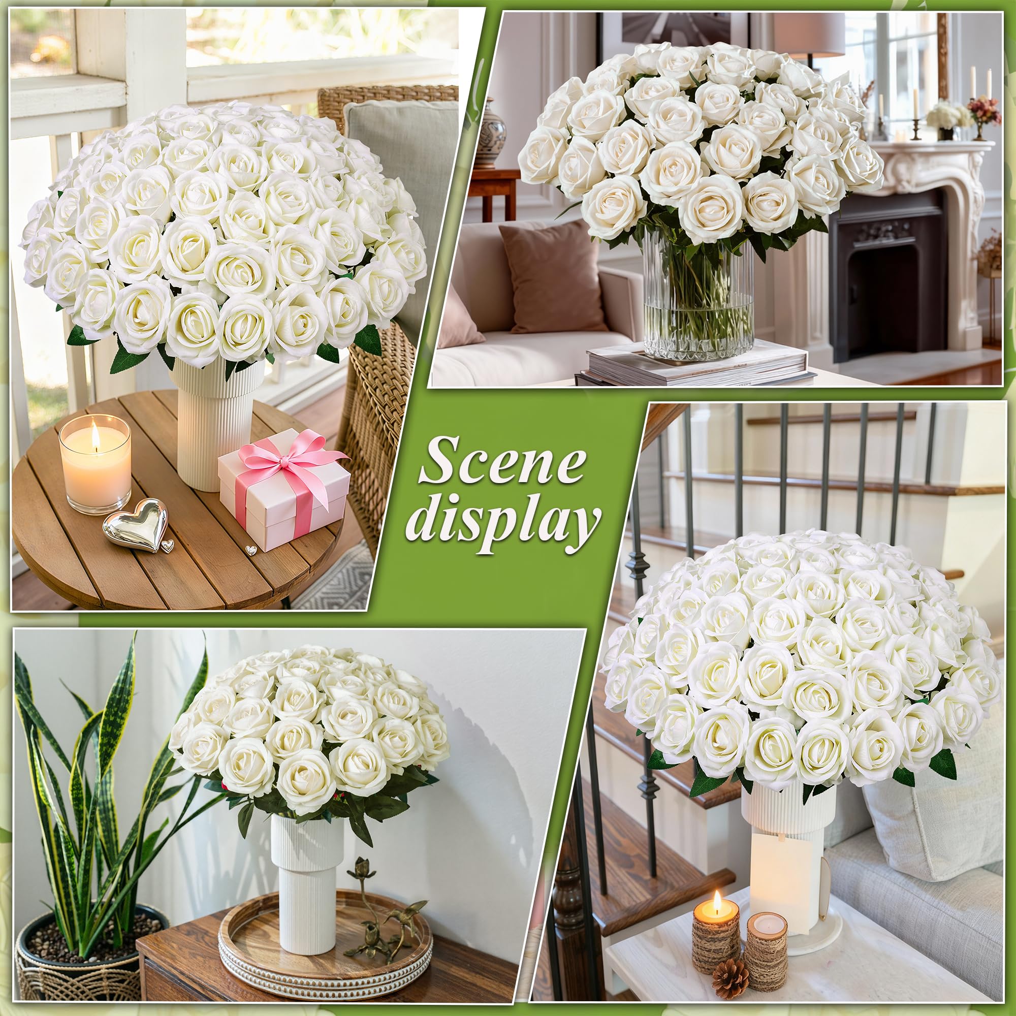 HyeFlora ivory roses with realistic petal texture for lifelike wedding decor.