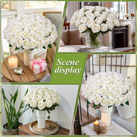 HyeFlora ivory roses with realistic petal texture for lifelike wedding decor.