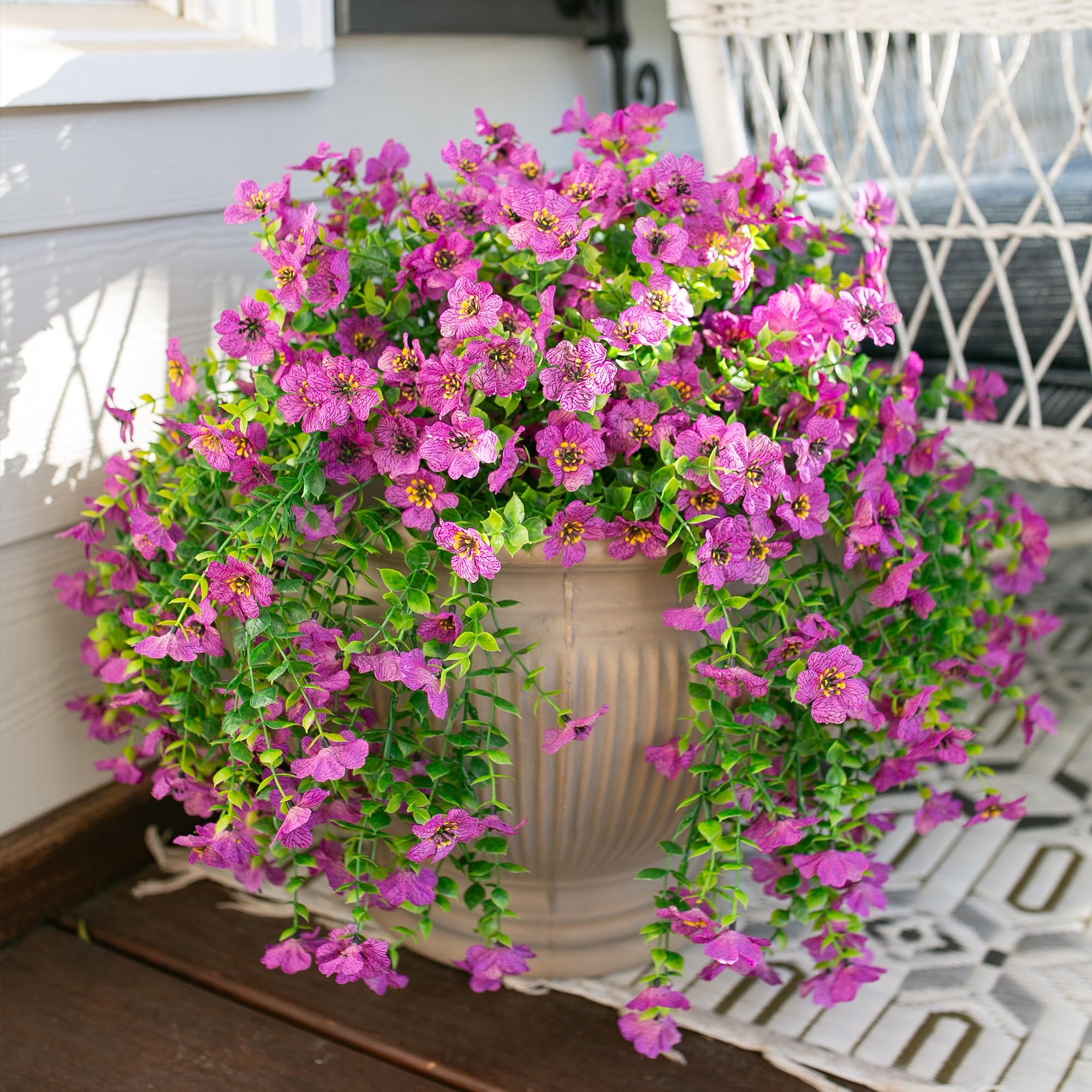 HyeFlora lifelike artificial flowers for outdoors in purple on porch or yard