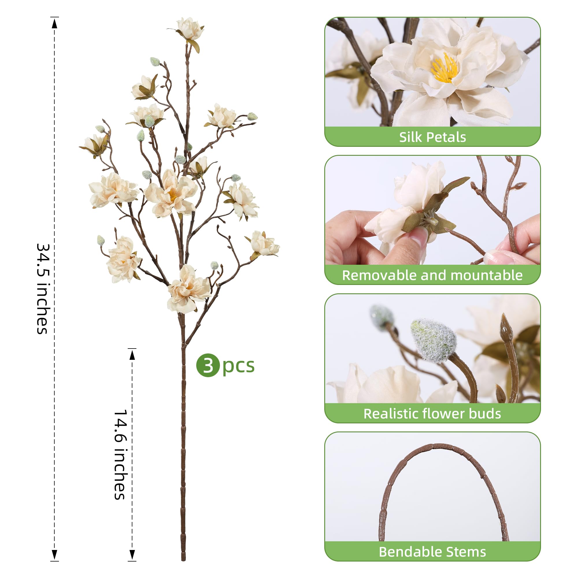 HyeFlora magnolia stem champagne highlights add refined ambiance to indoor decor.