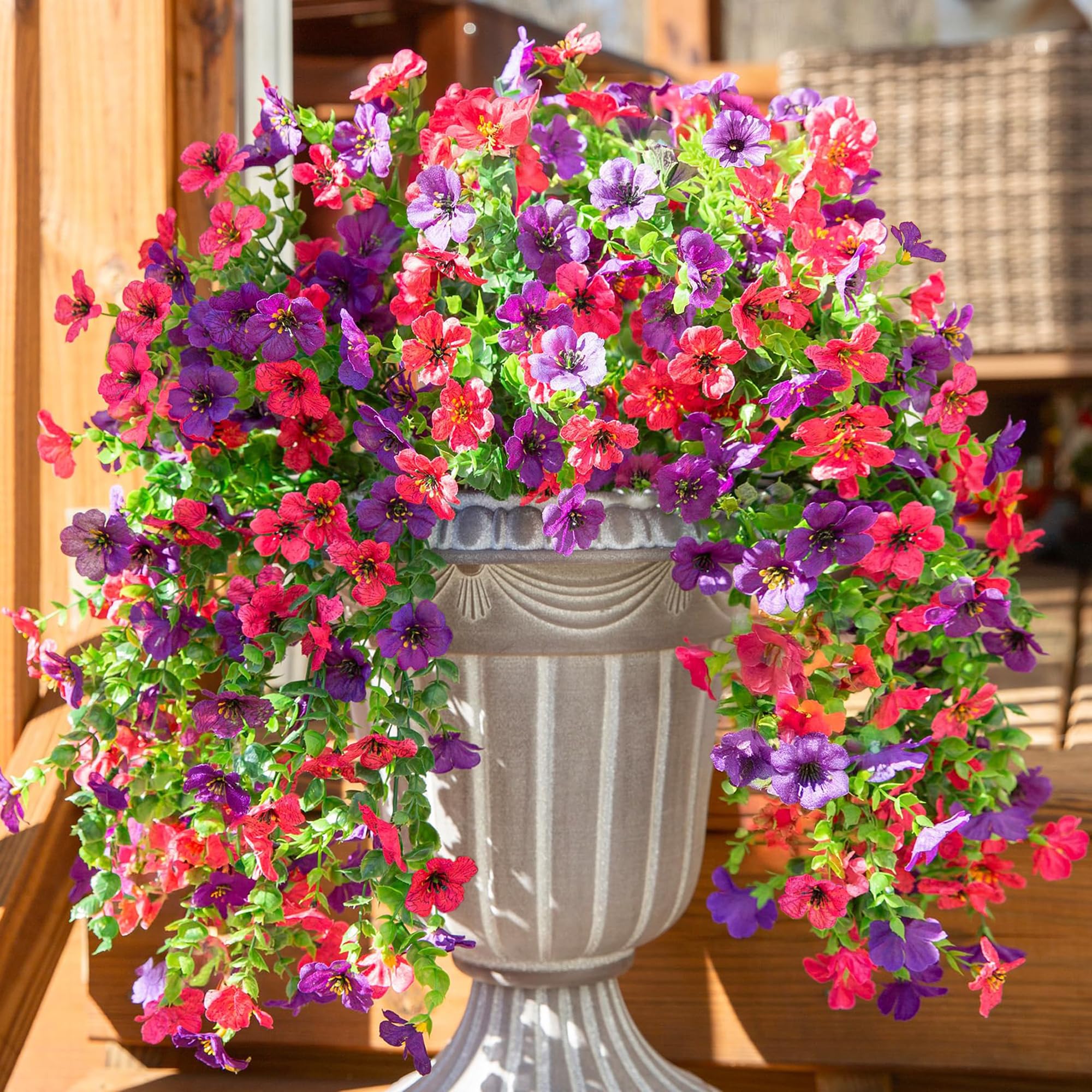 HyeFlora outdoor artificial flowers purple and hotpink ideal for year-round porch decoration.