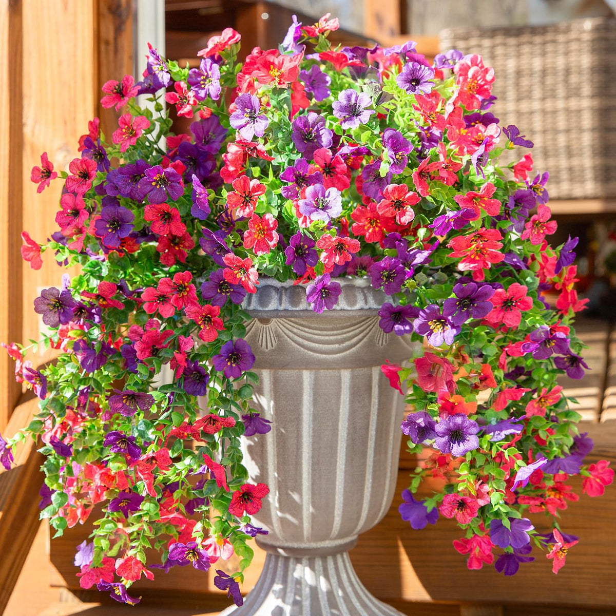 HyeFlora outdoor artificial flowers purple and hotpink ideal for year-round porch decoration.