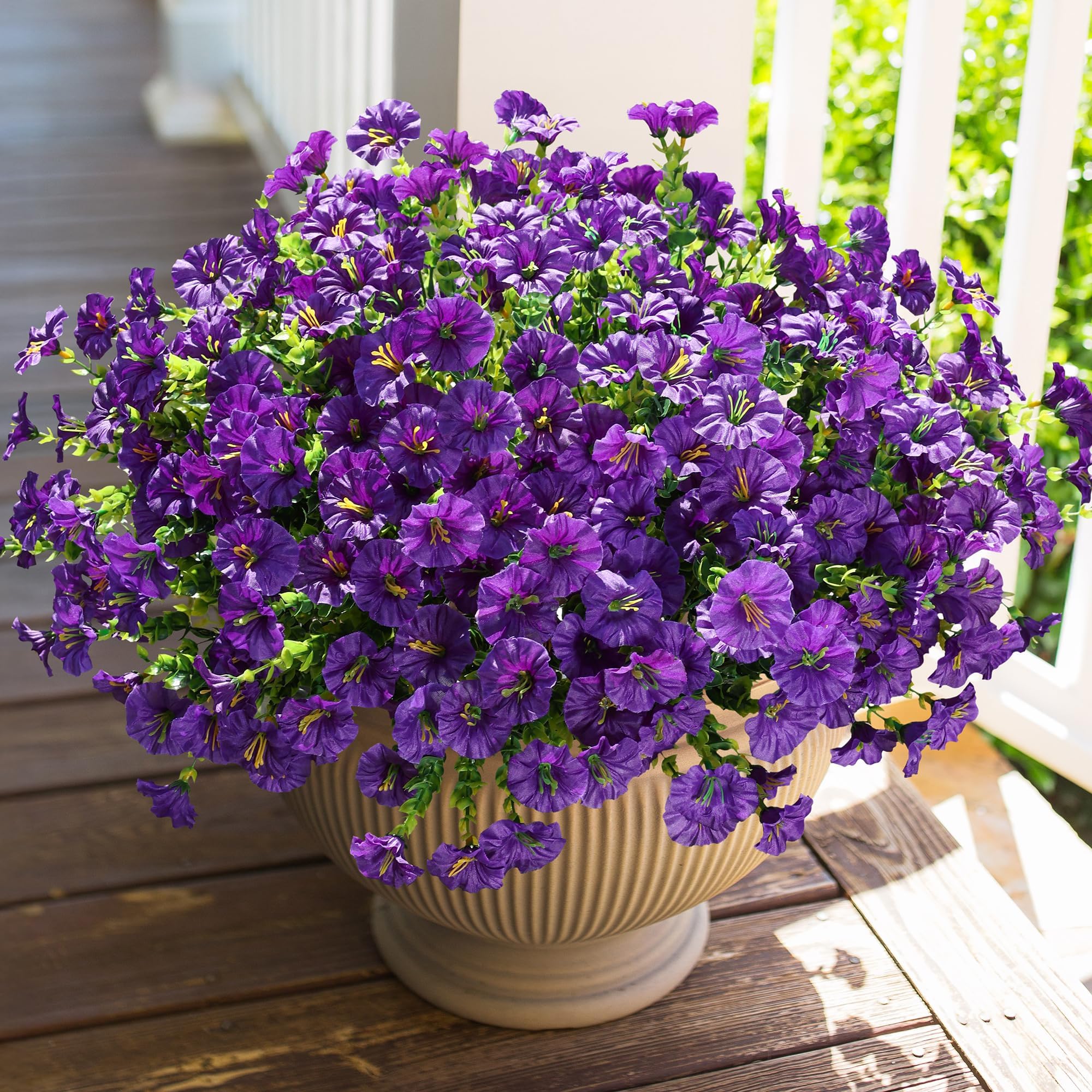 HyeFlora purple morning glory with eucalyptus in a 12-bundle outdoor arrangement for decor