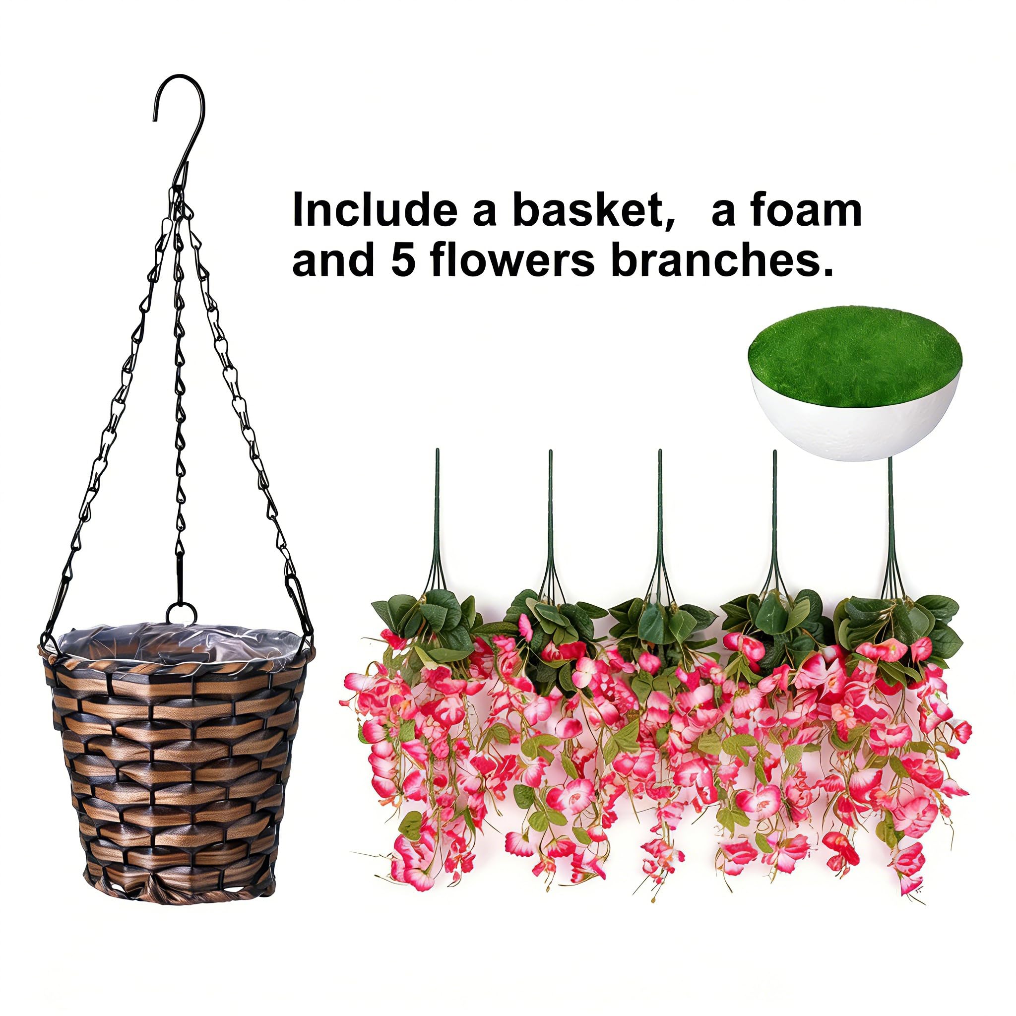 Outdoor porch display: hibiscus basket with realistic vines