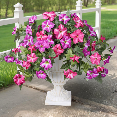 HyeFlora artificial garden petunias provide maintenance-free beauty for balconies.