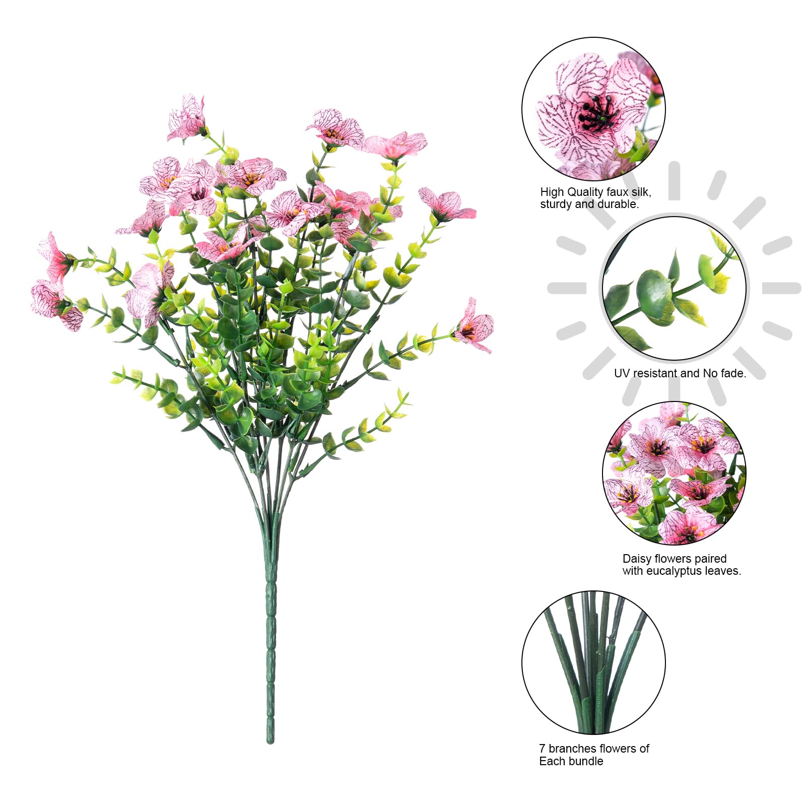 HyeFlora pink daisy with eucalyptus leaves bundle in a window box
