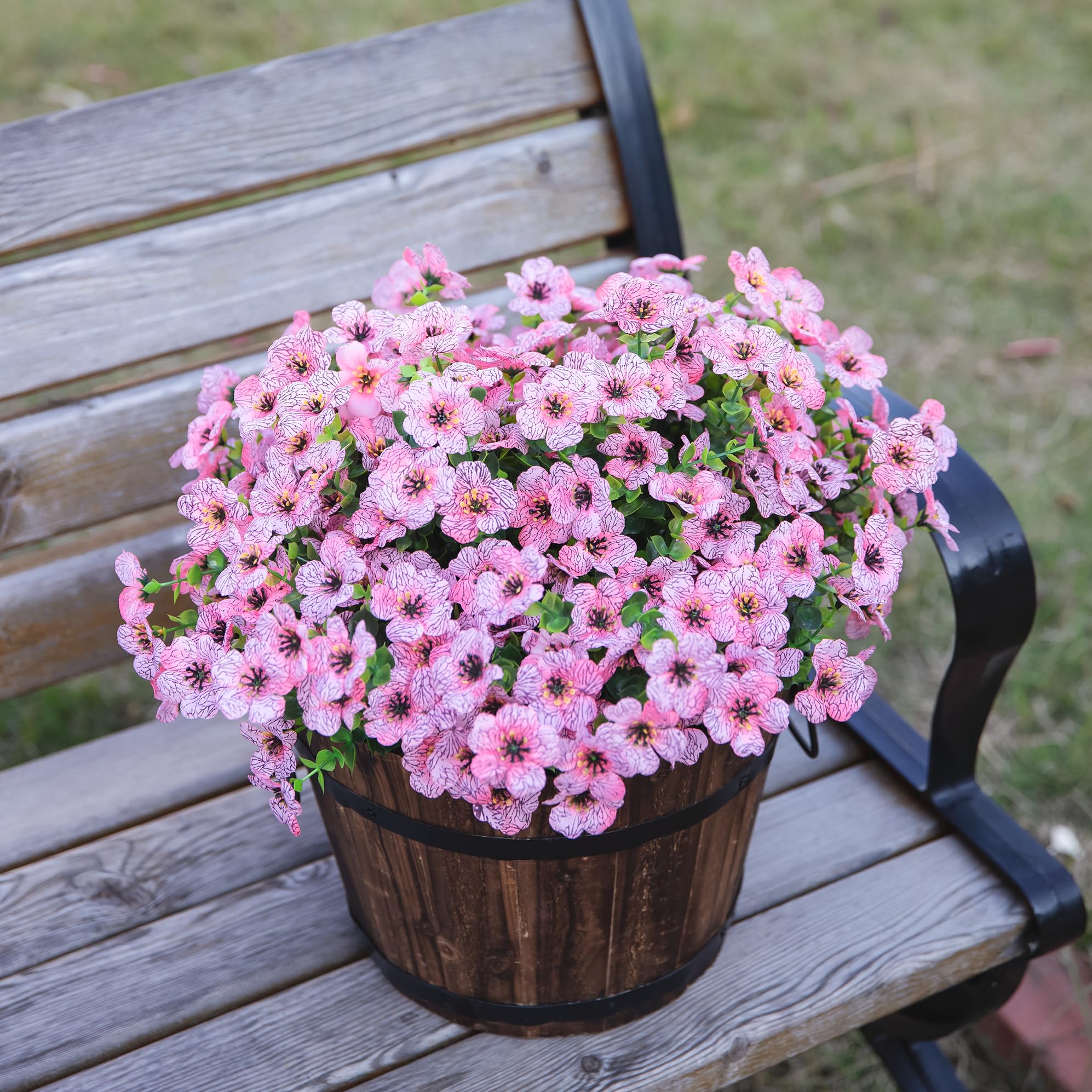 HyeFlora pink daisy with eucalyptus leaves bundle styling a railing