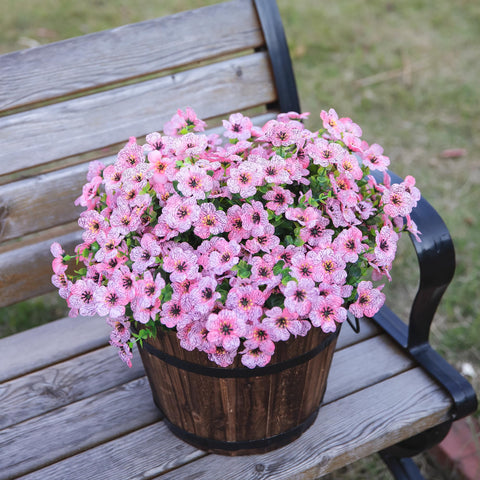 HyeFlora pink daisy with eucalyptus leaves bundle styling a railing