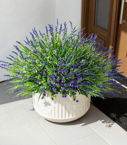 HyeFlora purple artificial flowers bundle adds vibrant color without watering.