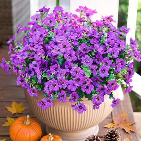 HyeFlora purple daisy bundles with eucalyptus for year round outdoor display
