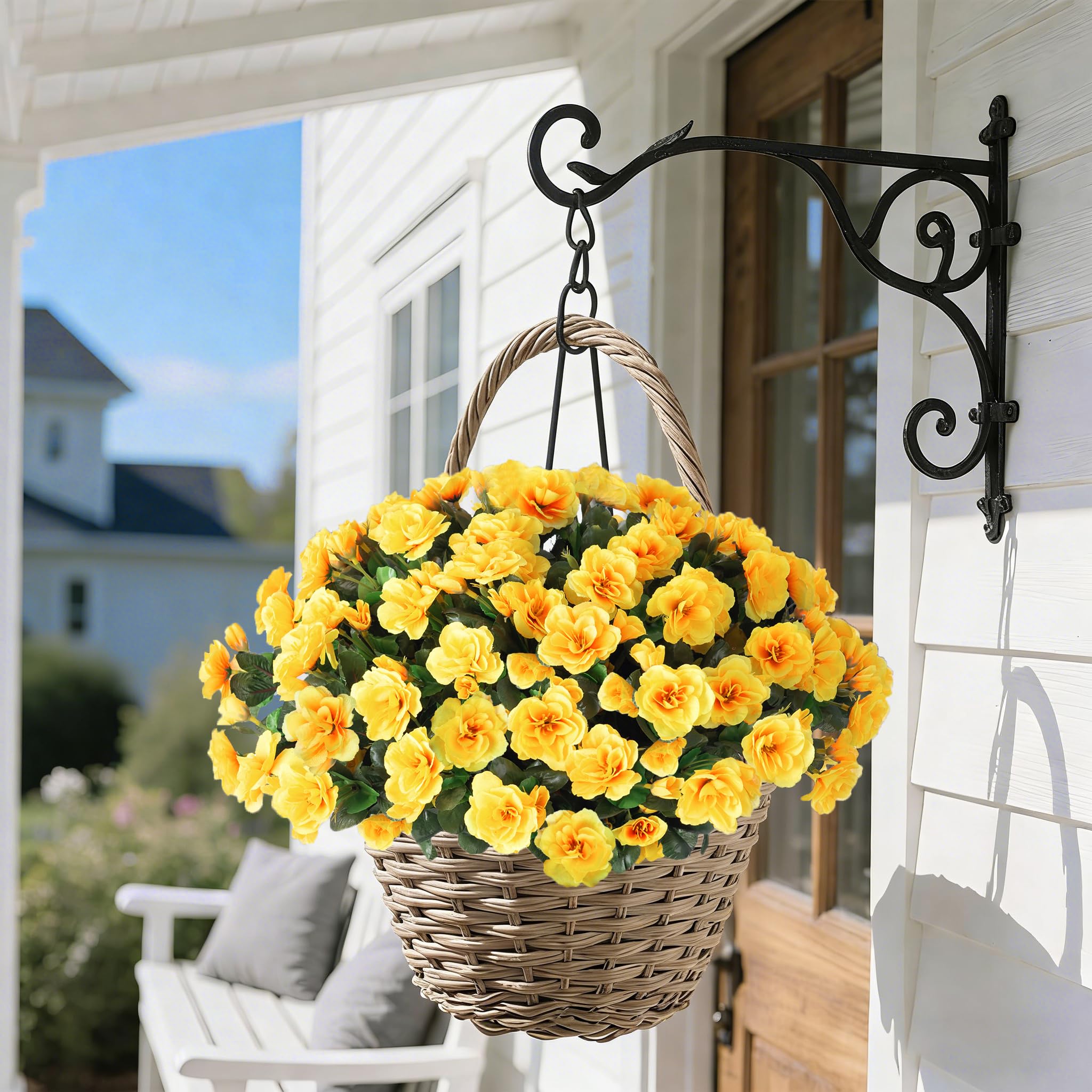 HyeFlora realistic faux flowers in a garden scene for year-round color.