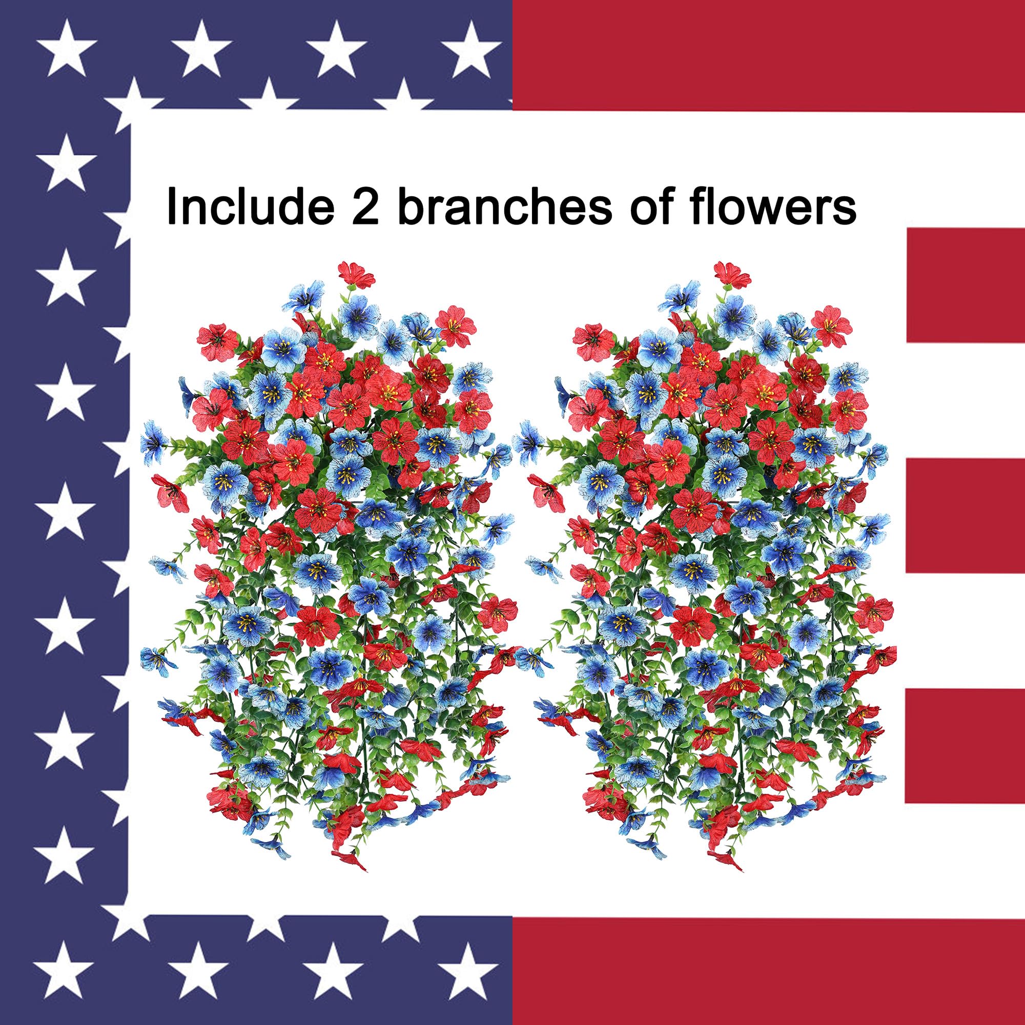 HyeFlora red and blue realistic faux flowers brighten porches and balconies.