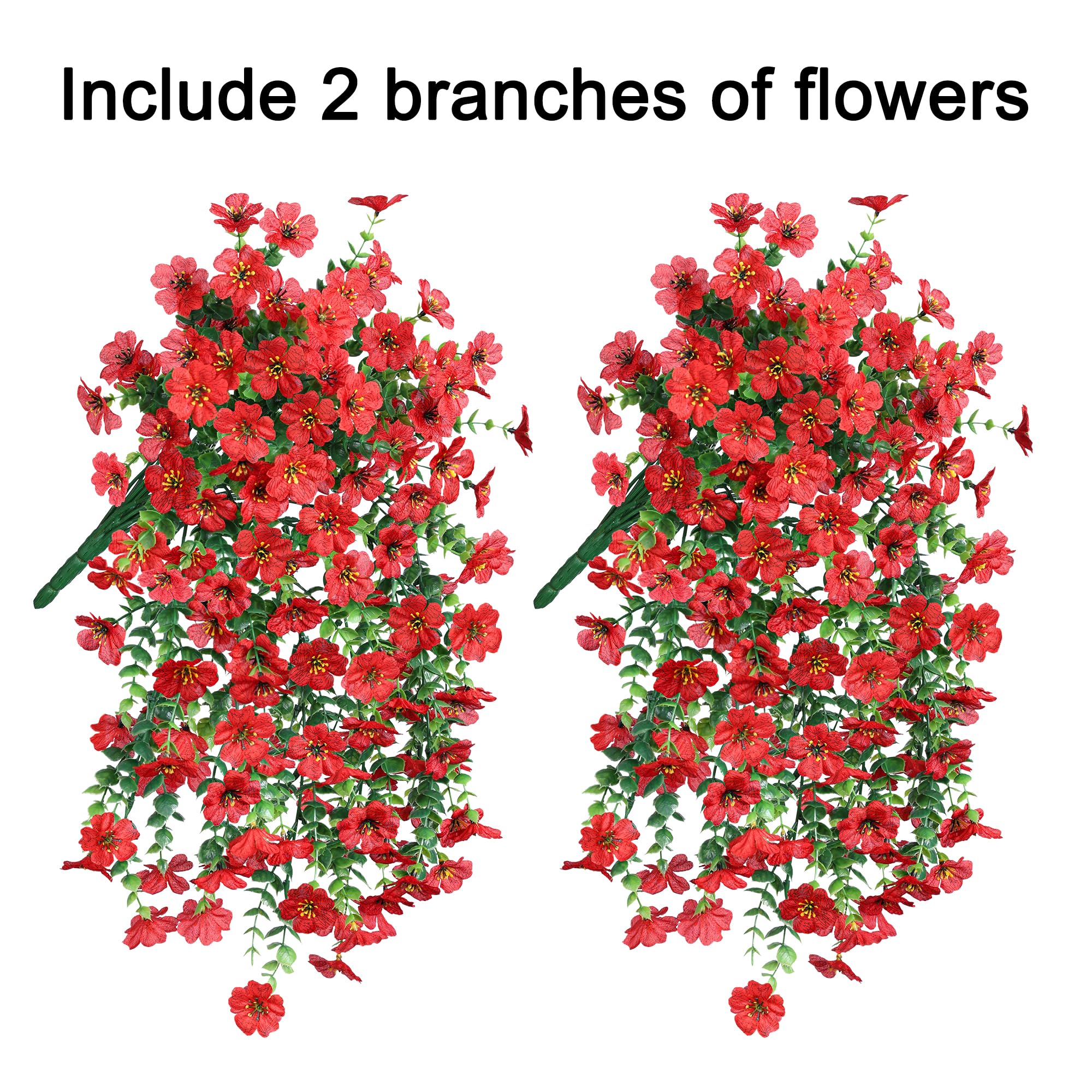 HyeFlora red hanging flowers with eucalyptus leaves for balcony decor, fade resistant