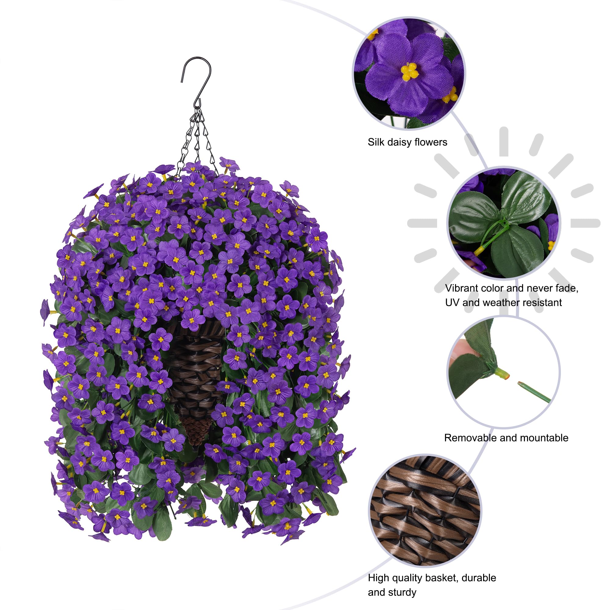 HyeFlora UV-resistant hanging flower basket resists fading for outdoor use.