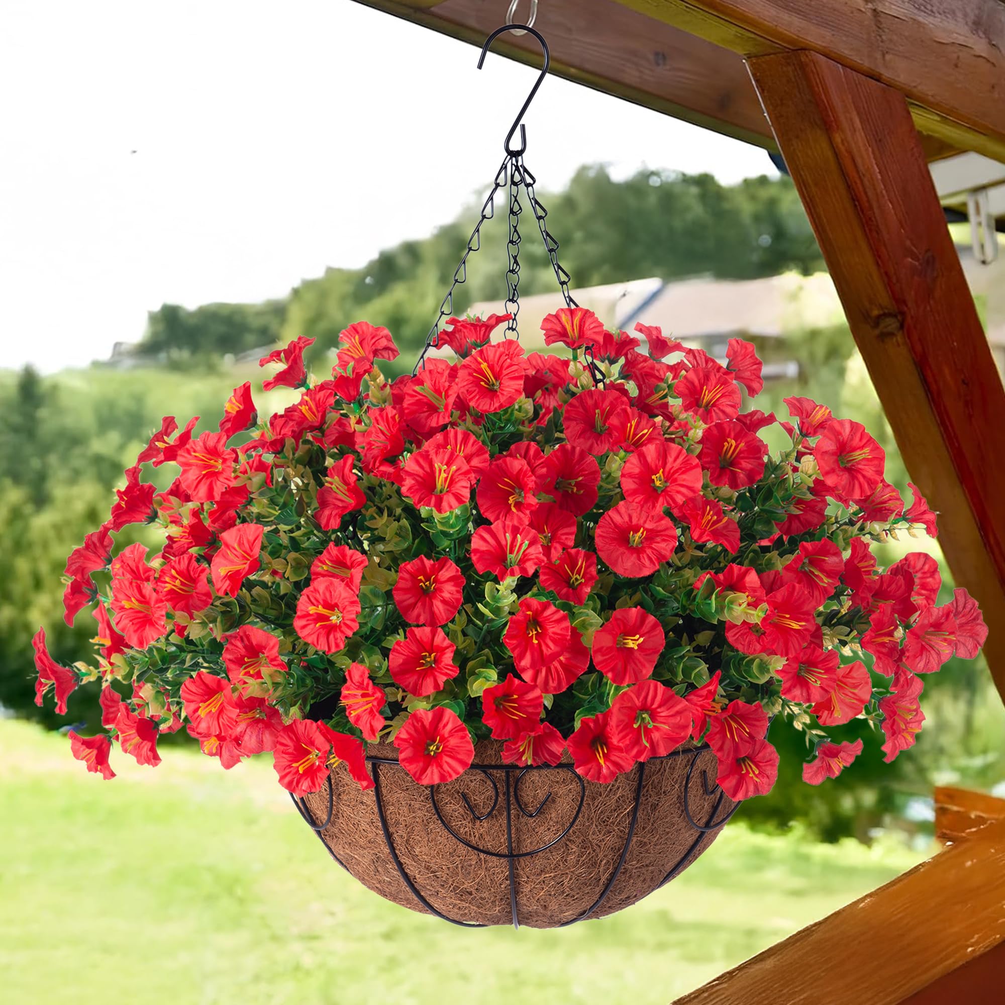 HyeFlora UV resistant hanging flowers endure sun and rain with color retention.