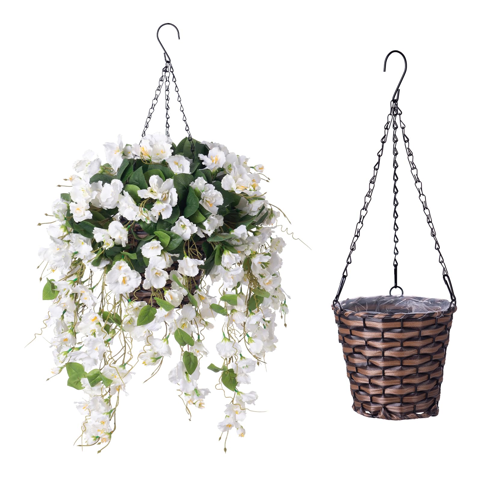 Weatherproof, UV-resistant hibiscus hanging basket ready for outdoor use