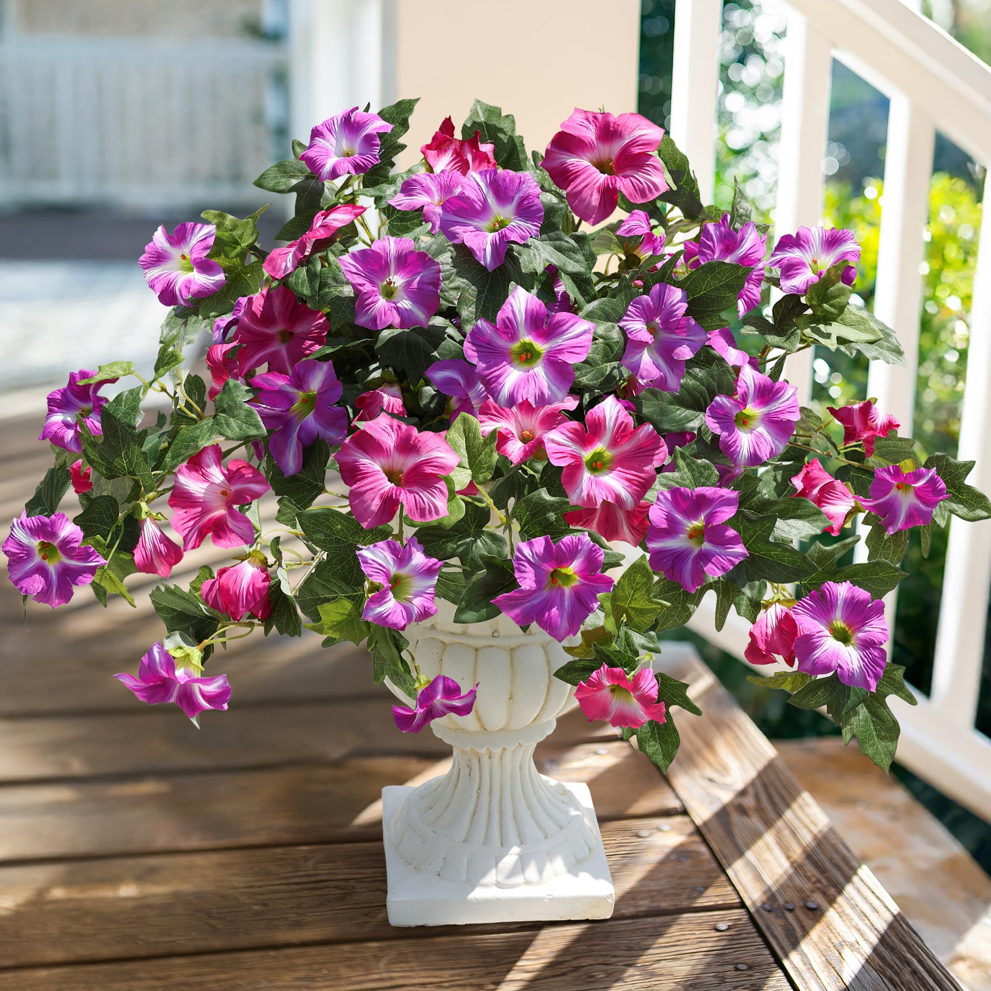 HyeFlora realistic silk petunias stay vibrant after rain and sun exposure.