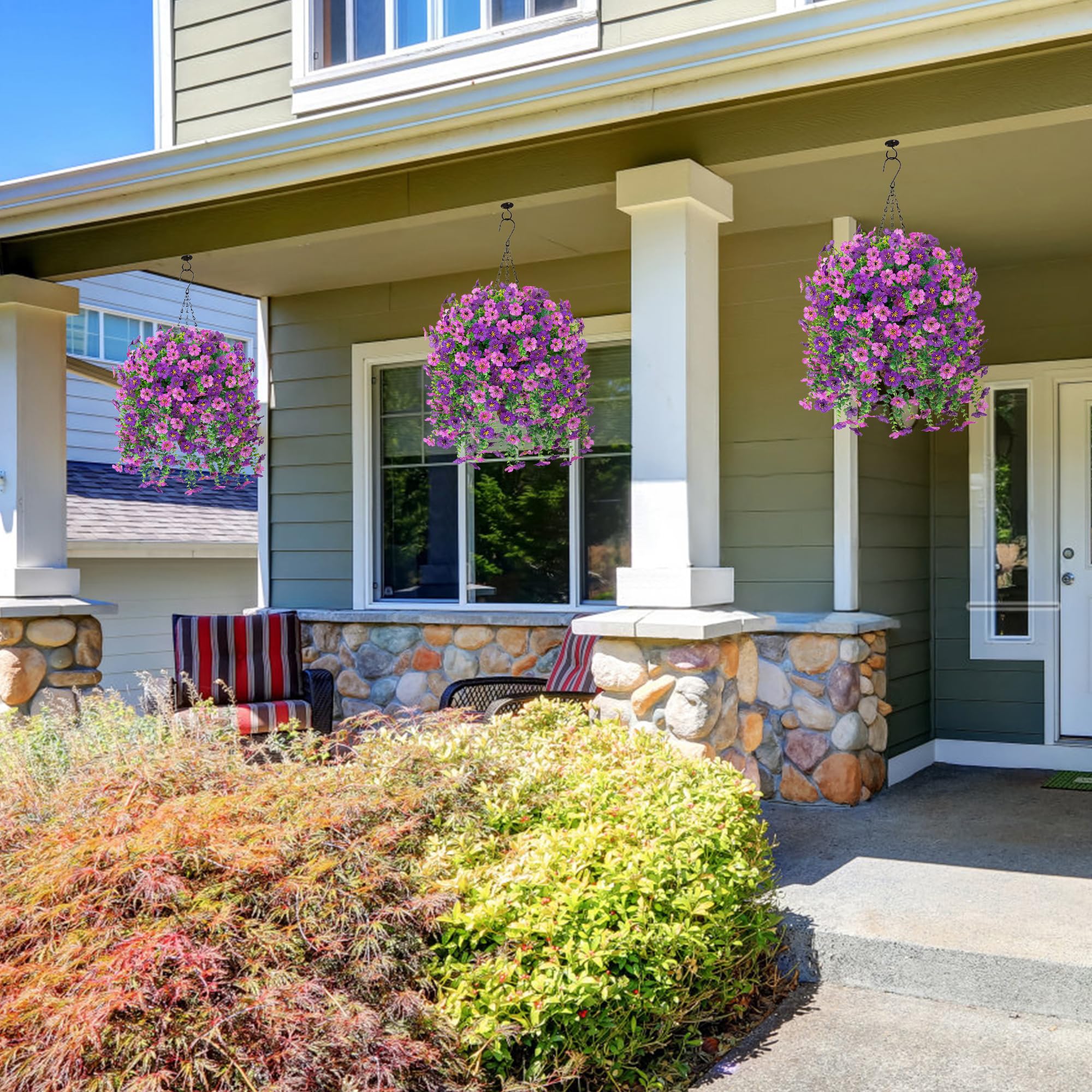 HyeFlora faux flowers add a welcoming touch to a yard or balcony.