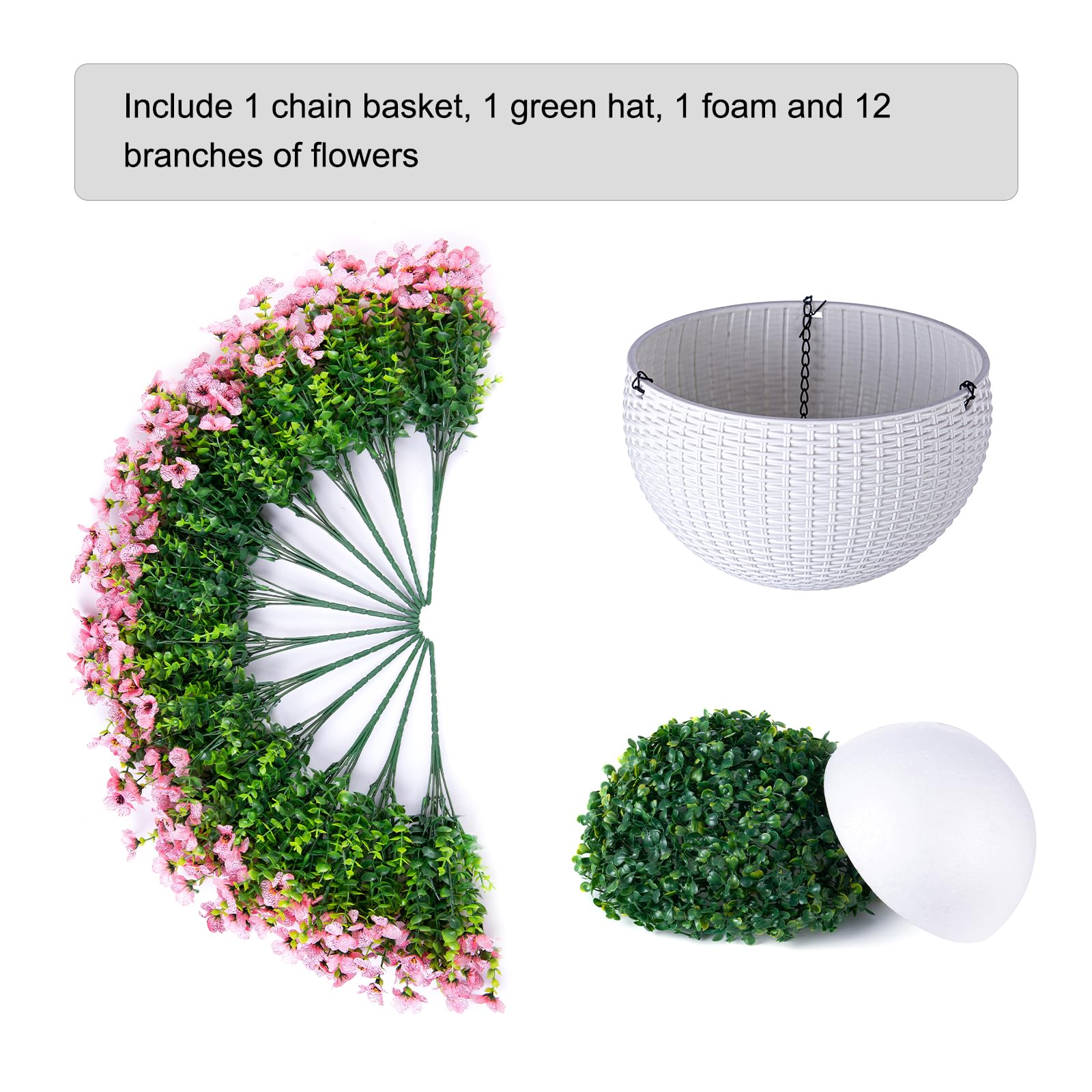 HyeFlora white basket with metal chain and daisies