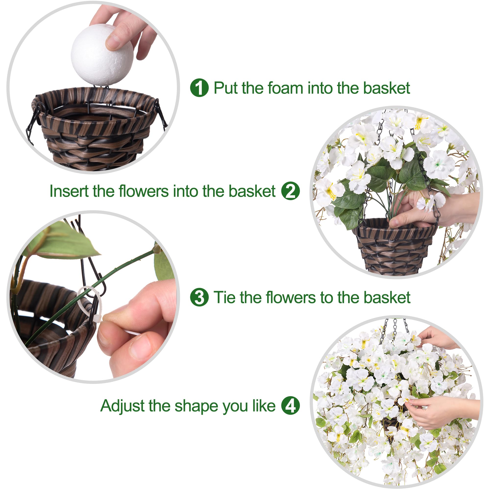 White hibiscus vines in a weatherproof basket for patio or balcony