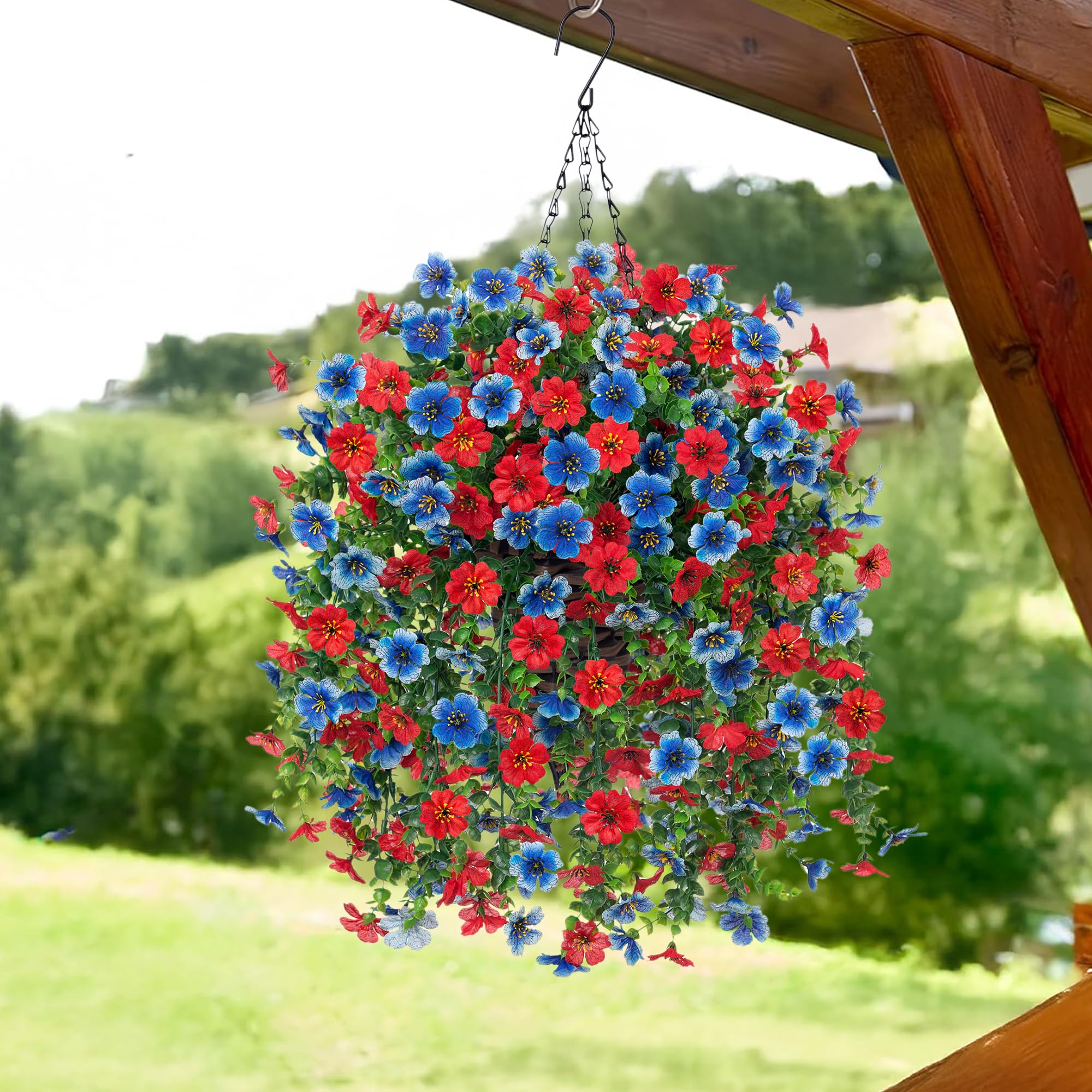HyeFlora hanging basket placed on a window or door for inviting entry.
