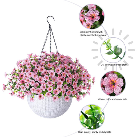 HyeFlora year-round pink daisy hanging basket decor
