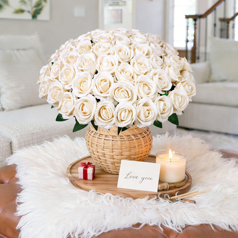 HyeFlora 20-inch long-stem champagne roses for dramatic centerpieces