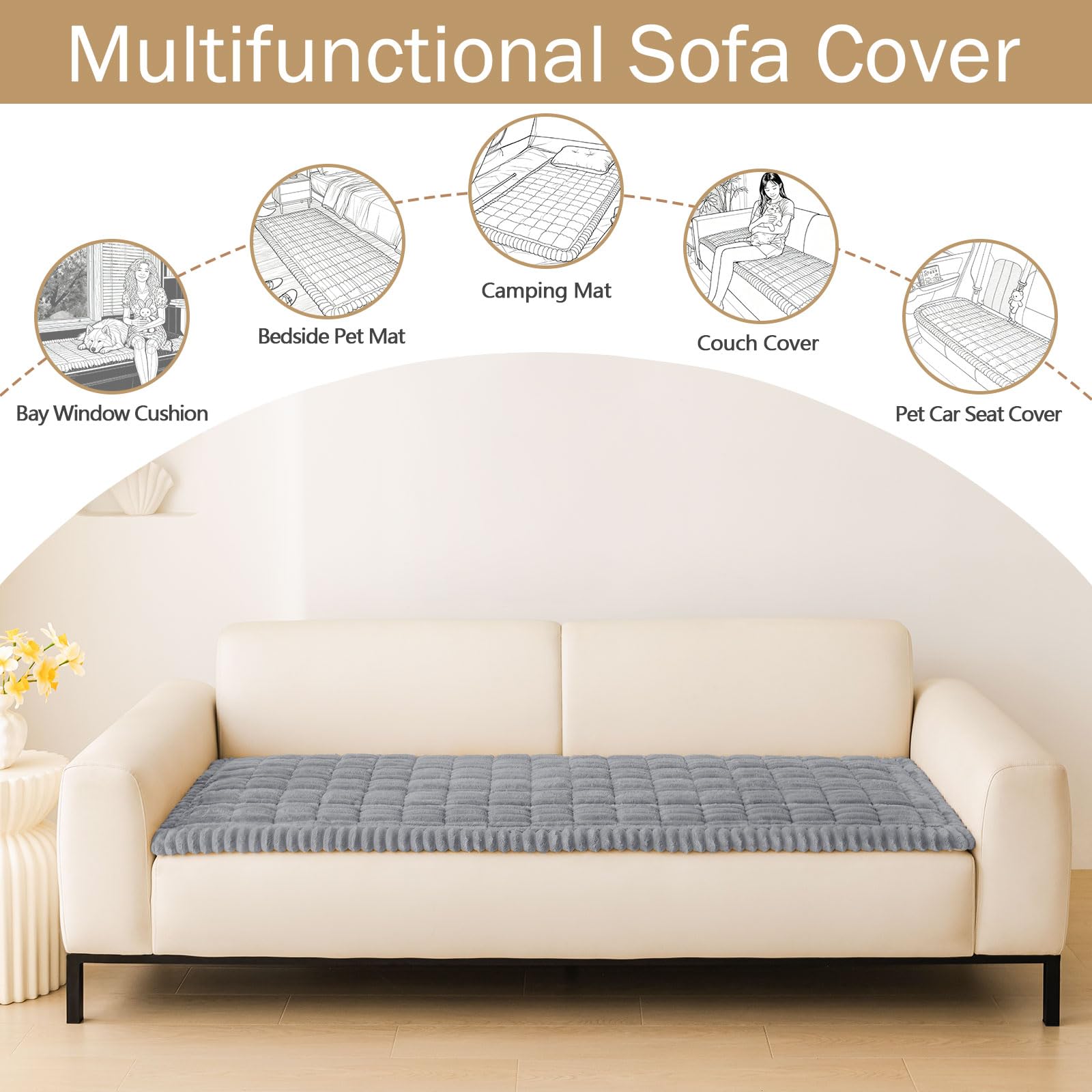 hyha couch cover with non-slip bottom silicone grips securely for steadier seating.