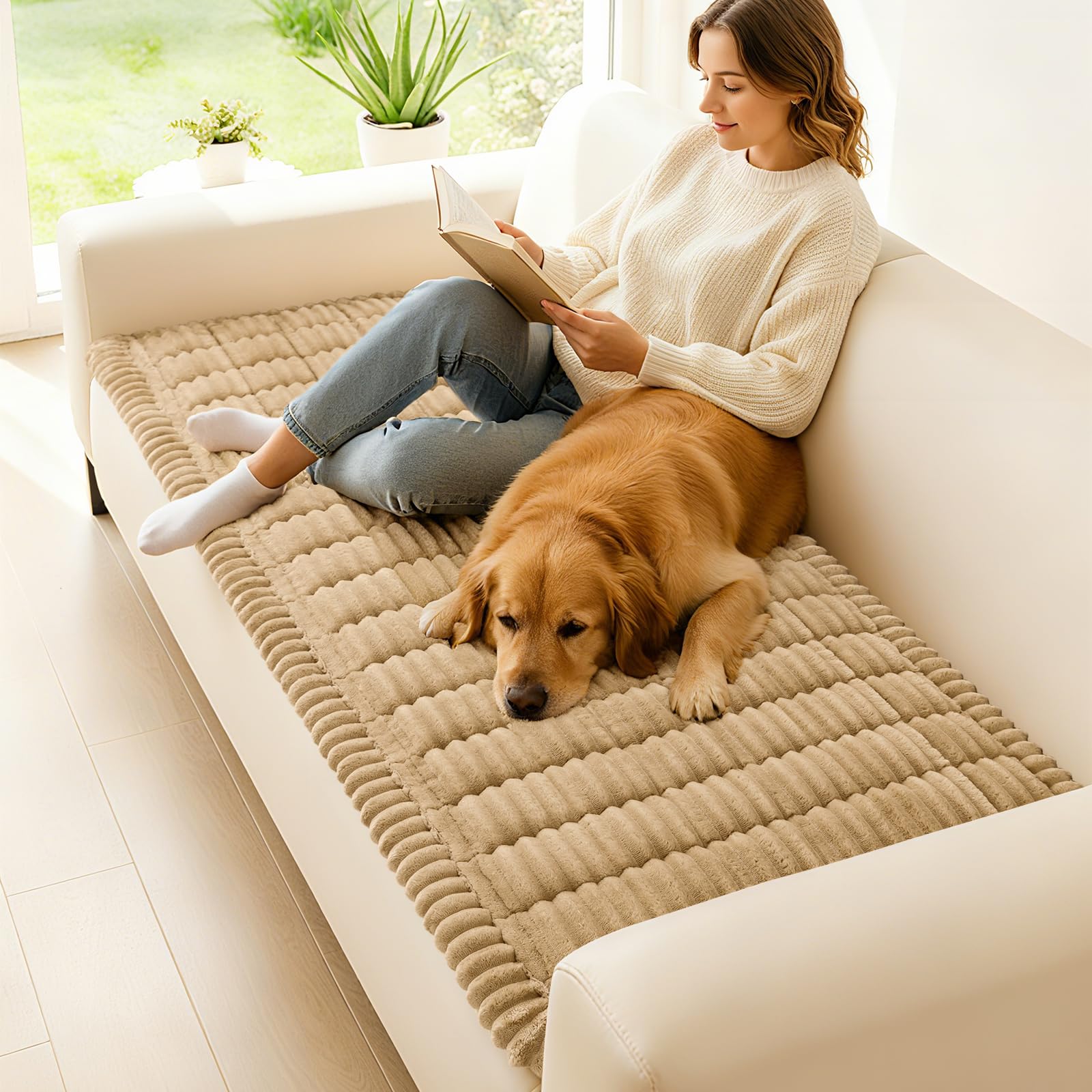 Hyha couch cover with non-slip silicone bottom stays securely in place for relaxed lounging.