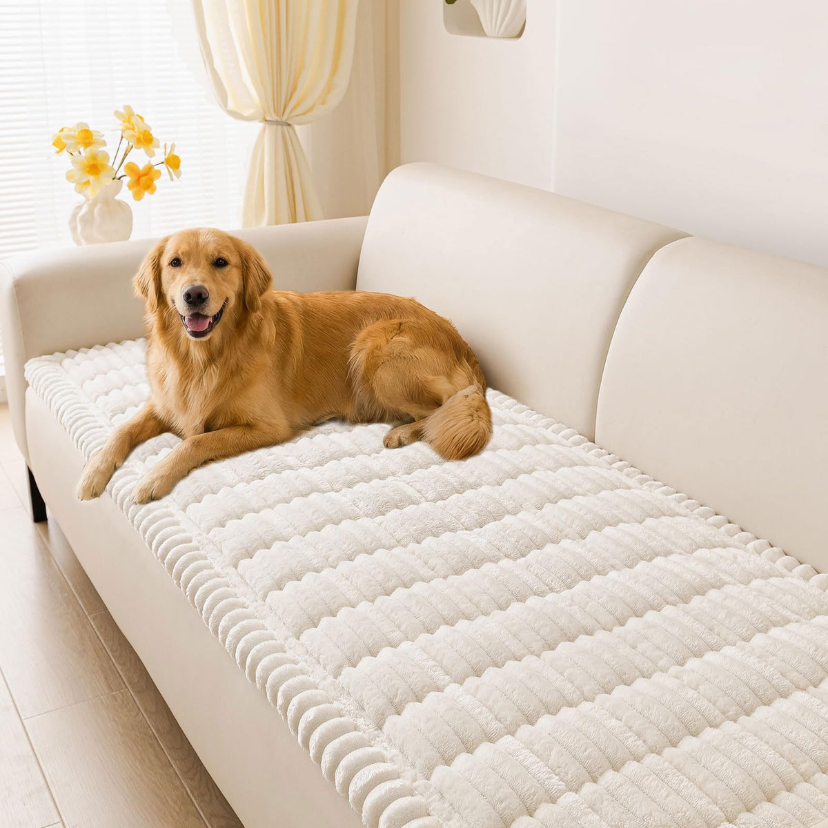 Hyha couch cover with non-slip white fabric protects furniture.