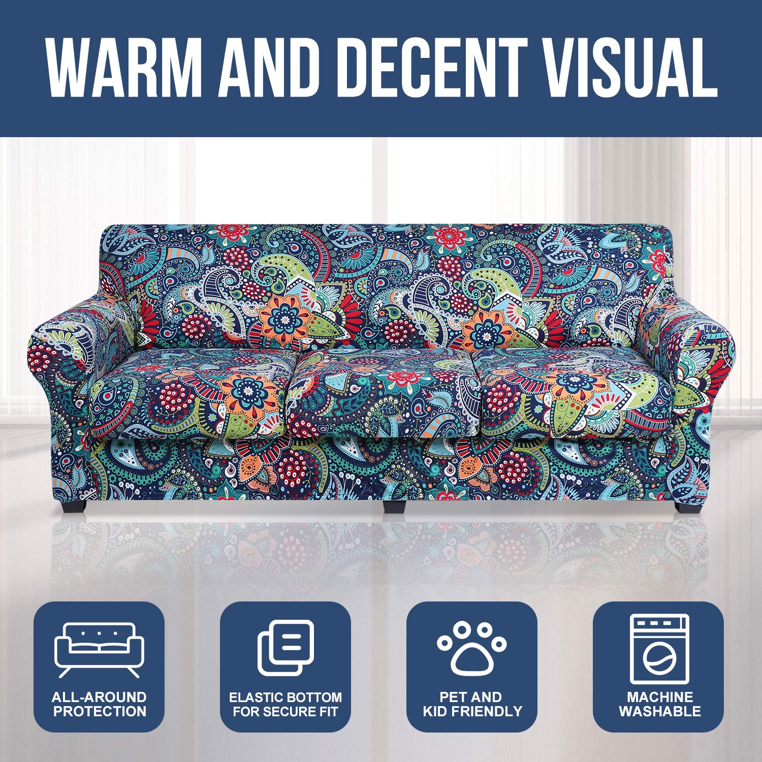 Hyha Paisley floral slipcover is machine washable for easy cleanup.