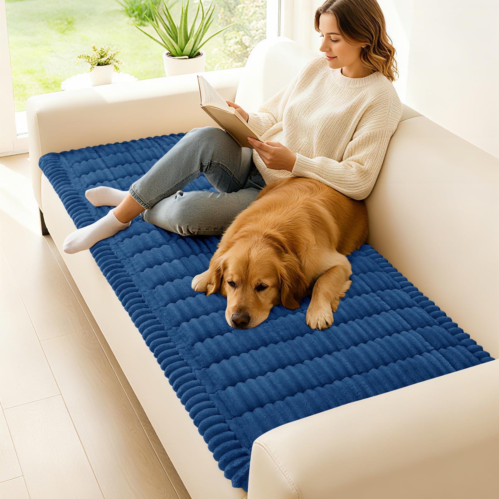 Hyha plush pet sofa cover shown in soft, cozy fabric.