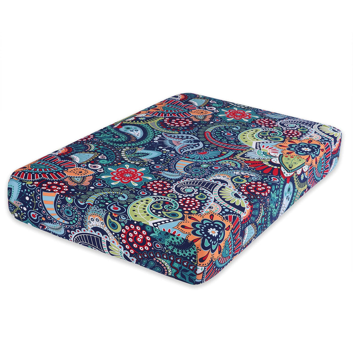 Hyha printed couch cushion cover in floral paisley protects a two-cushion sofa.