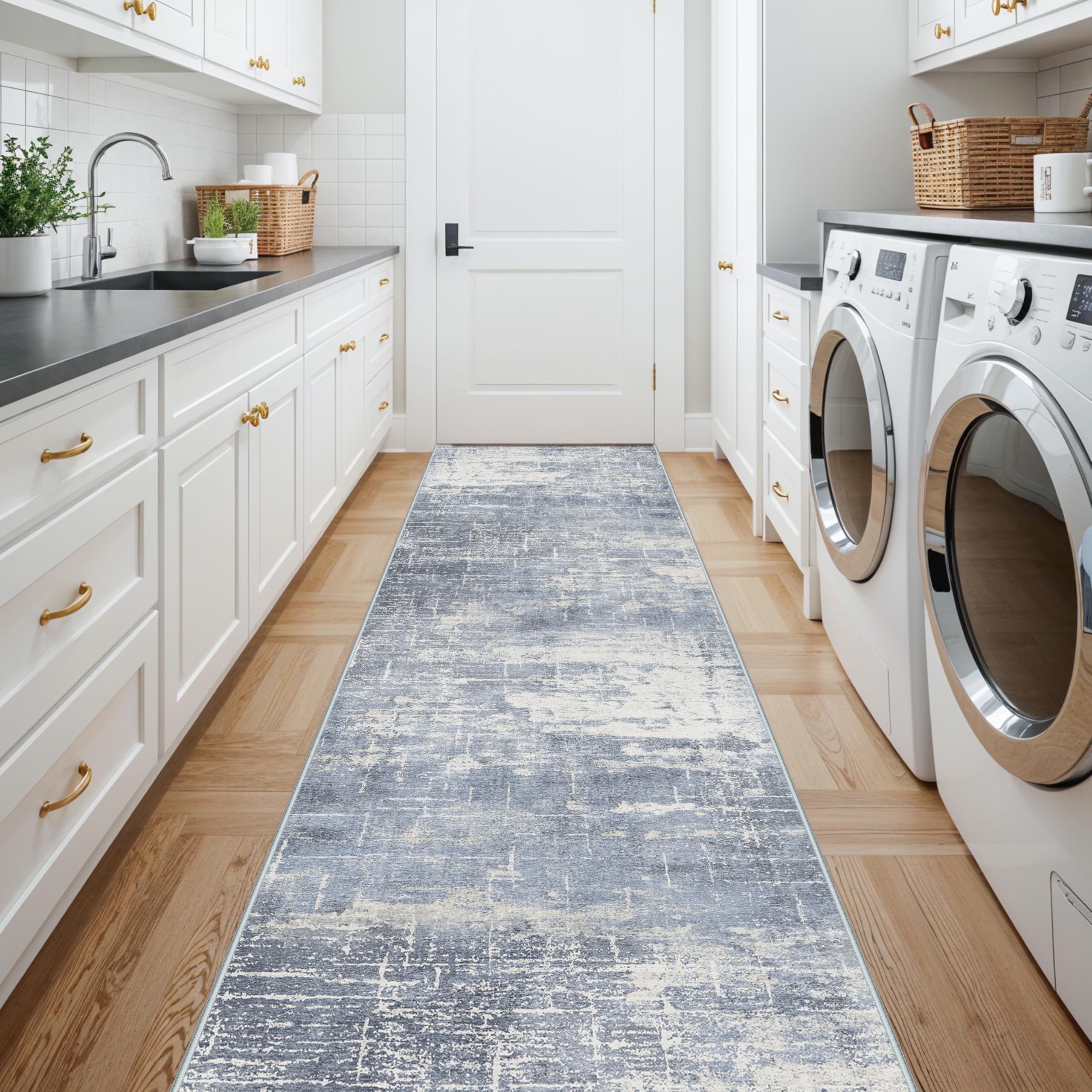 HY HAO YUN LAI 2'6x12 blue ivory rug suits entryways and kitchens