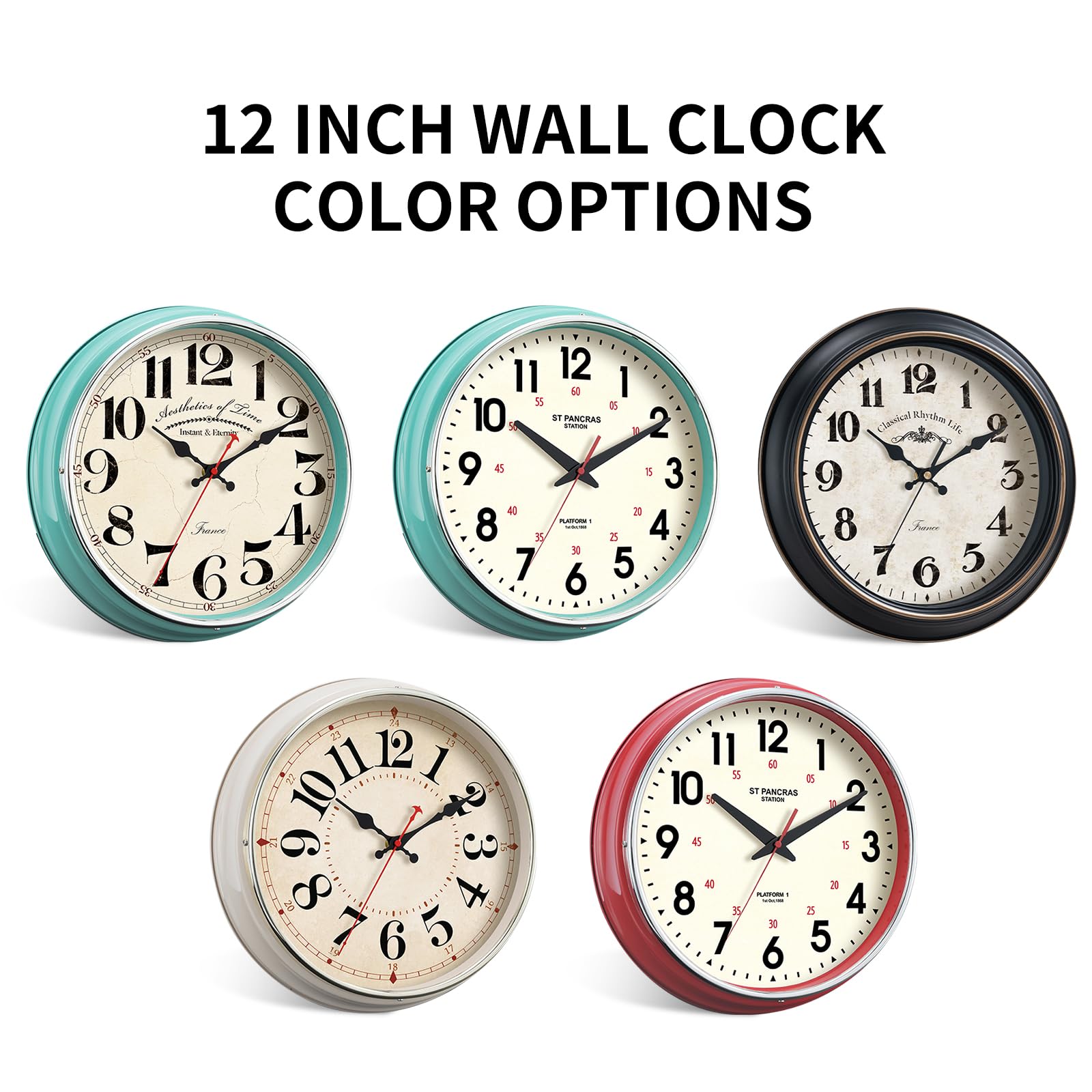 HYJOOY wall clock metal red dial closeup improves visibility