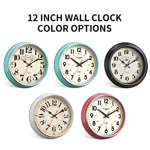 HYJOOY wall clock metal red dial closeup improves visibility