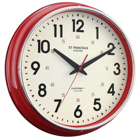 HYJOOY wall clock metal 12-4-inch red face for easy time reading from across room