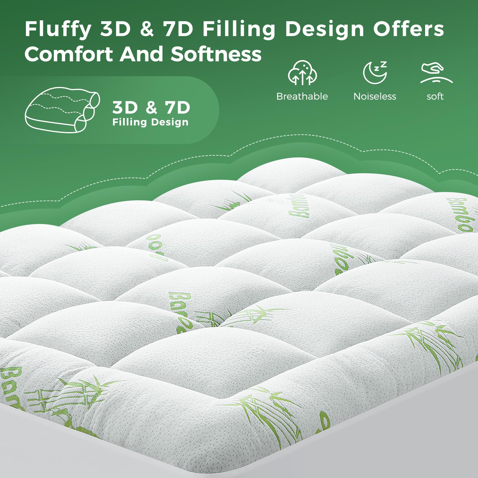 HYLEORY deep-pocket design keeps topper in place all night