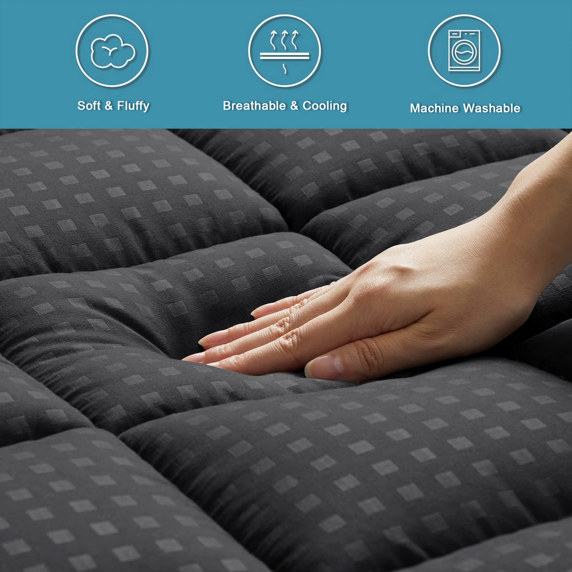 HYLEORY King Mattress Pad durable quilting keeps filling in place