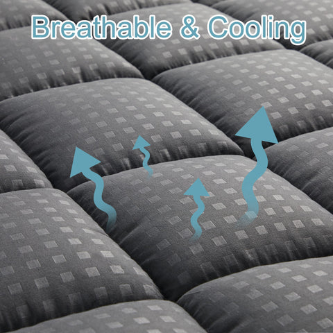 HYLEORY queen mattress pad with fluffy filling enhances softness for restful sleep.
