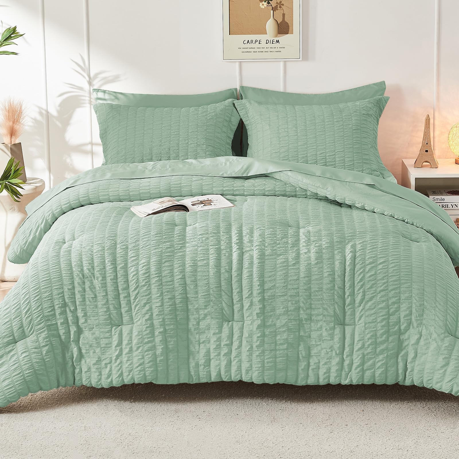 HYMOKEGE elegant sage-green tone enhances bedroom ambiance and style