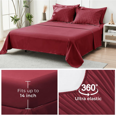HYMOKEGE Burgundy Queen Bedding vacuum packaging illustrates compact shipping loft preservation