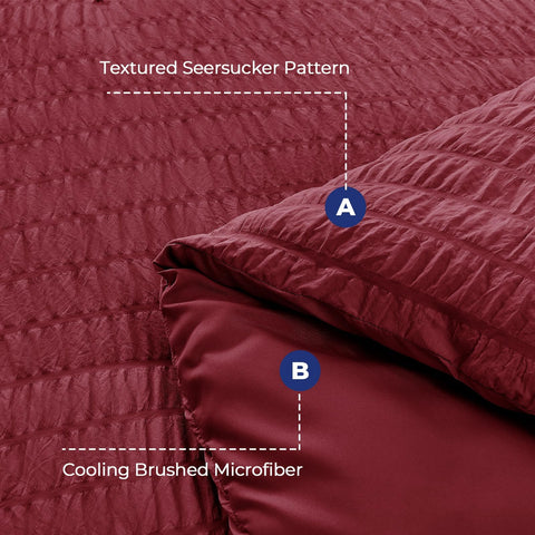 HYMOKEGE Burgundy Queen Fitted Sheet deep-pocket closeup shows secure fit for tall mattresses